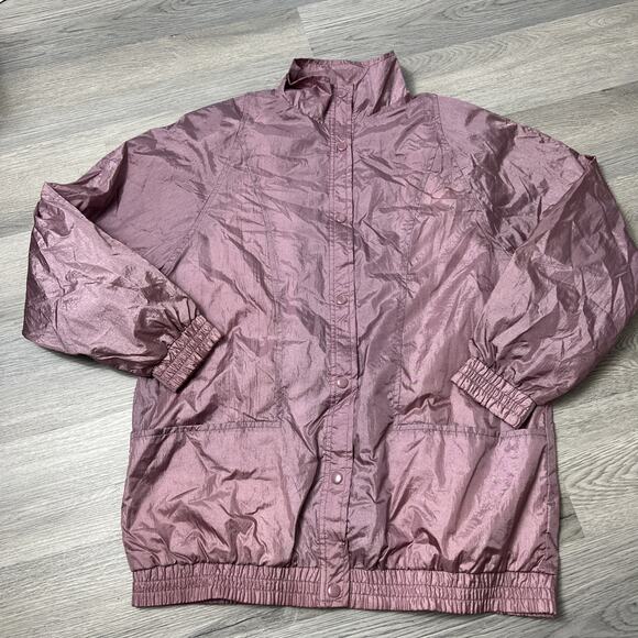 Vintage Haband Medium Crinkle Windbreaker Button Up Jacket Metallic Mauve - Picture 1 of 9